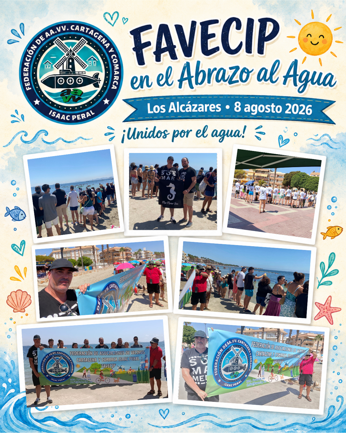 🌊🤝 FAVECIP SE SUMA AL ABRAZO AL AGUA EN LOS ALCÁZARES 💙🌅