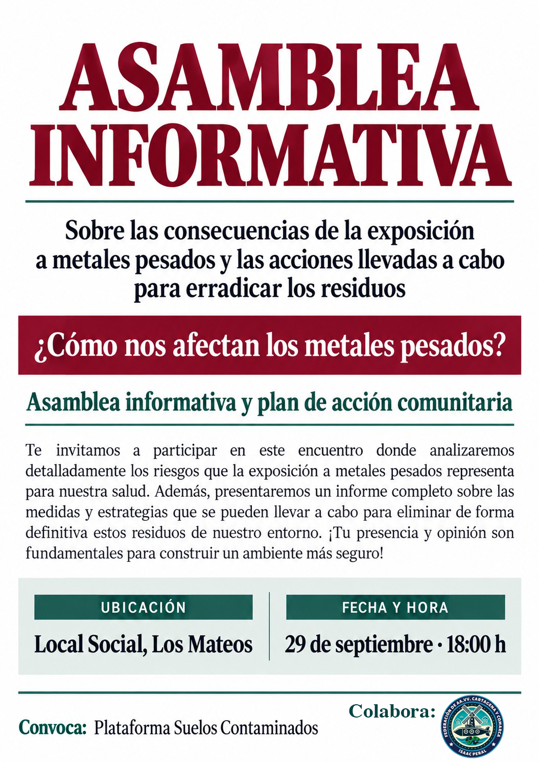 🛑🏘️ FAVECIP APOYA LA ASAMBLEA INFORMATIVA SOBRE SUELOS CONTAMINADOS EN LOS MATEOS